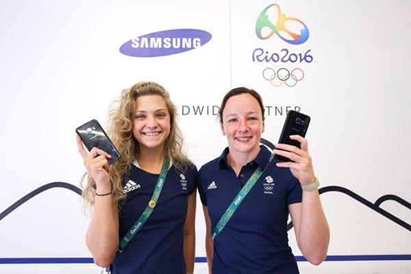 RIO DE JANEIRO, NEW ZEALAND - AUGUST 03: Alicia Blagg (L) and Rebecca Gallantree of Great Britain during a visit to the Samsung Galaxy Studio in the Olympic Village on August 3, 2016 in Rio de Janiero, Brazil. (Photo by Hagen Hopkins/Getty Images) *** Local Caption *** Alicia Blagg;Rebecca Gallantree